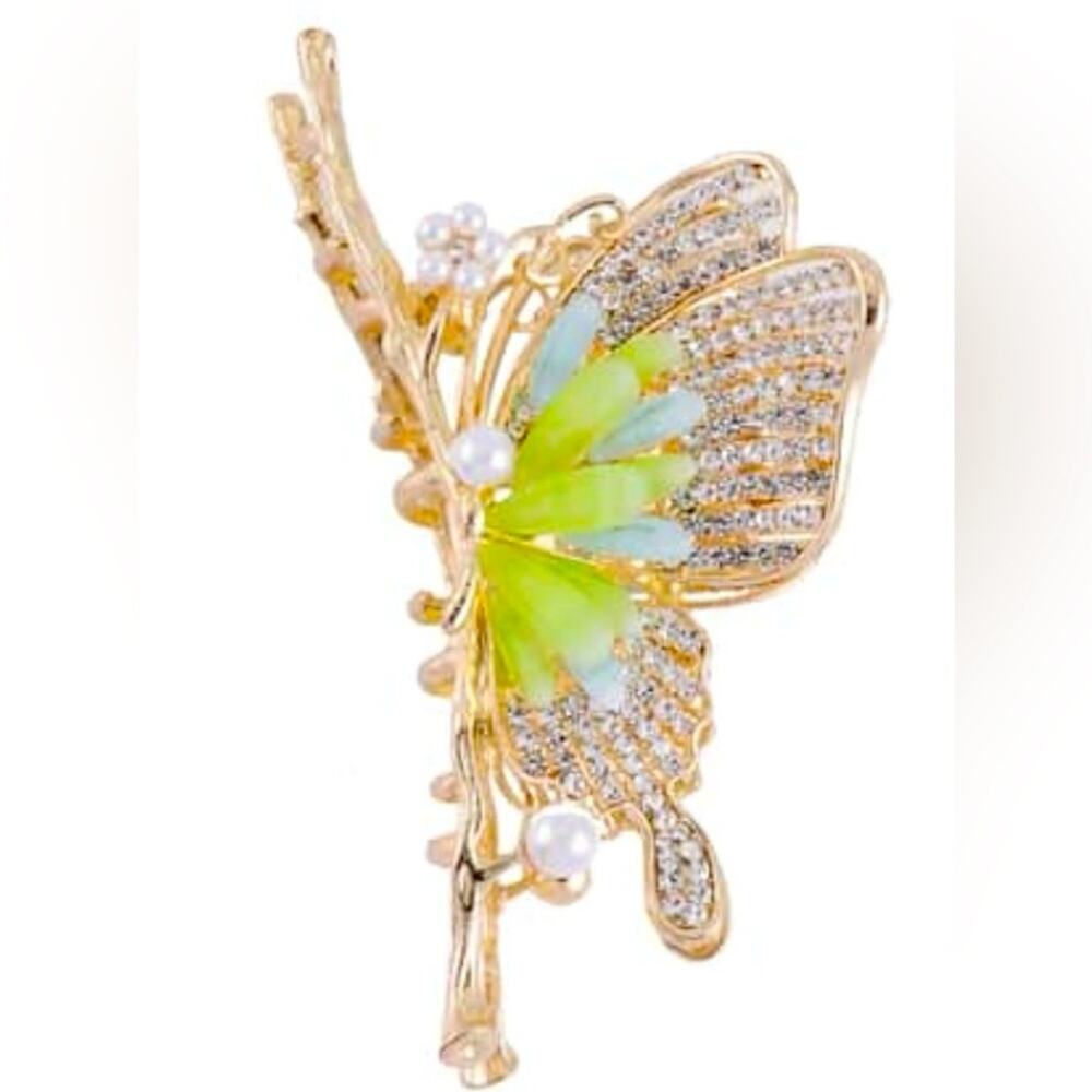 Simulated Pearl and Austrian Crystal and Resin Hair Accessory in Goldtone